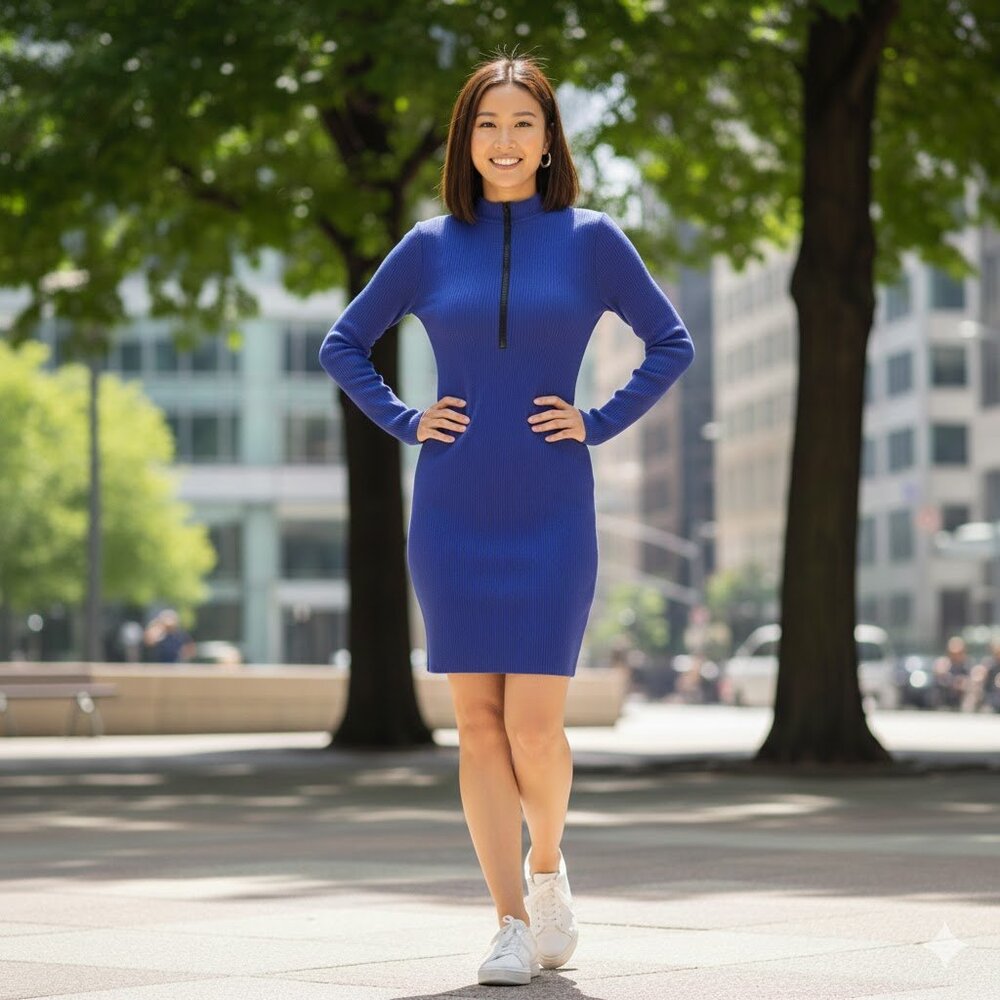 Neon Dark Blue Pencil Mini Dress - Size S